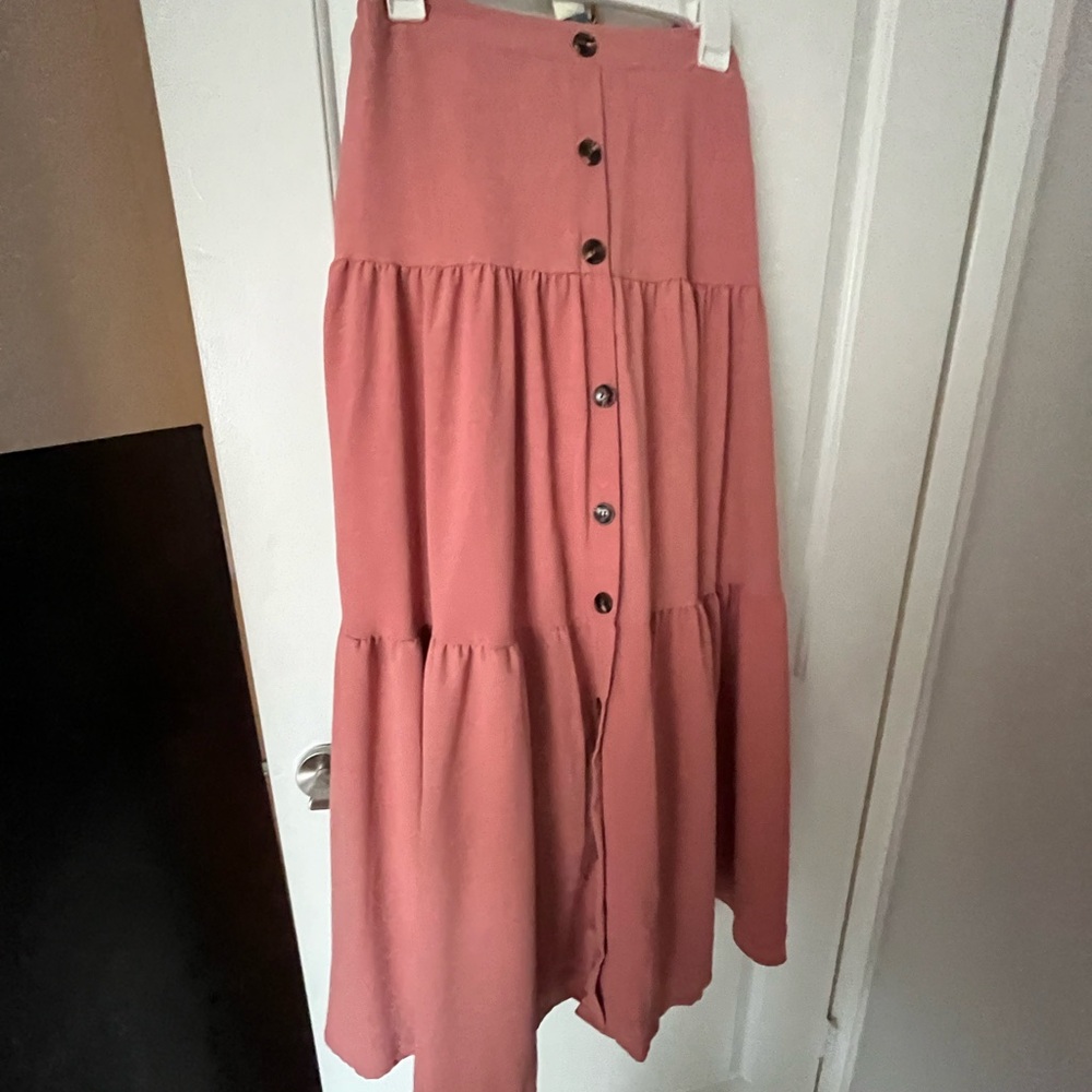 Pink Button-Down Tiered Skirt